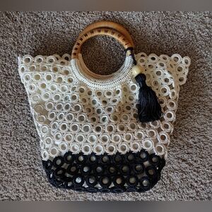 Studio Collection Crochet Tote Bag with Woven Handle